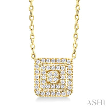 1/6 Ctw Double Halo Square Shape Petite Round Cut Diamond Fashion Pendant With Chain in 10K Yellow Gold